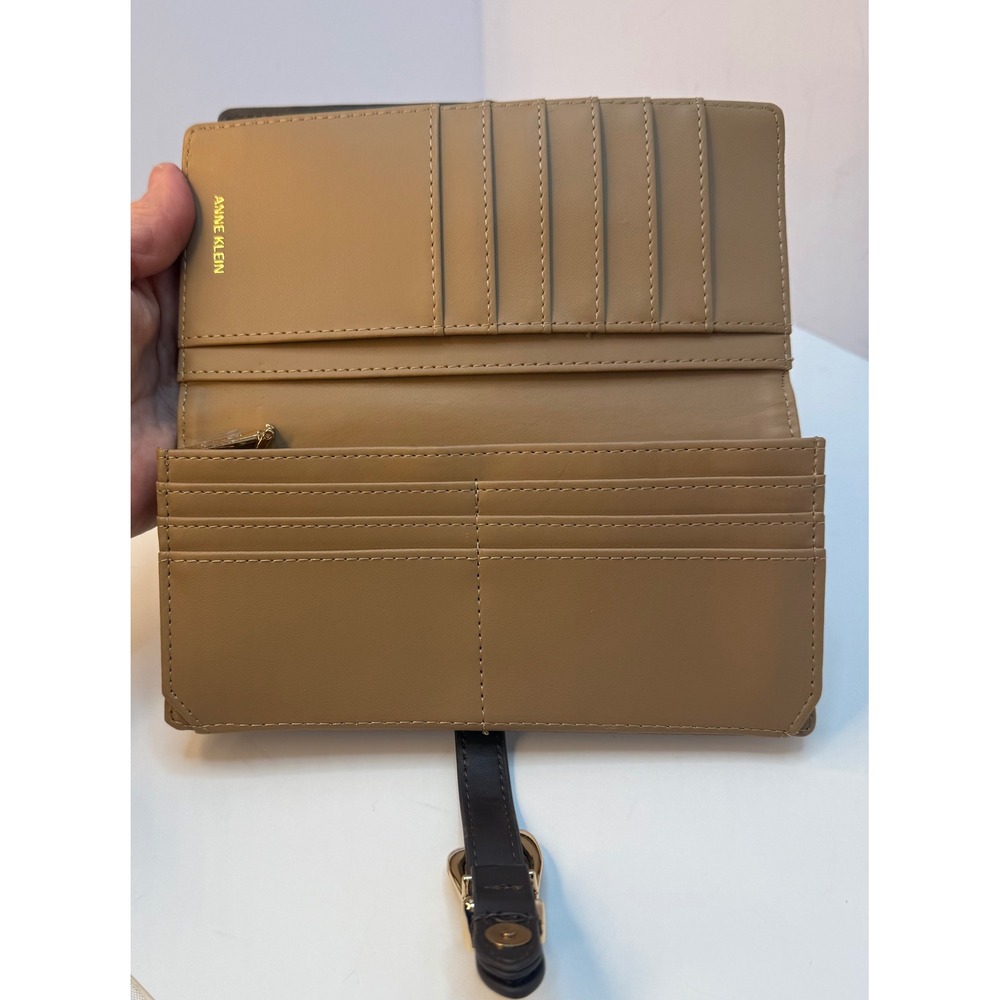 Anne Klein Buckle Snap Closure Wallet Brown Faux Leather Card Slots Zip Pocket - Picture 7 of 12